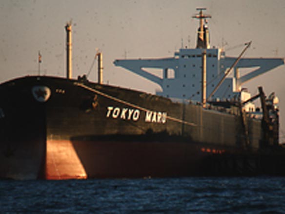 Large cargo ship sailing in the sea