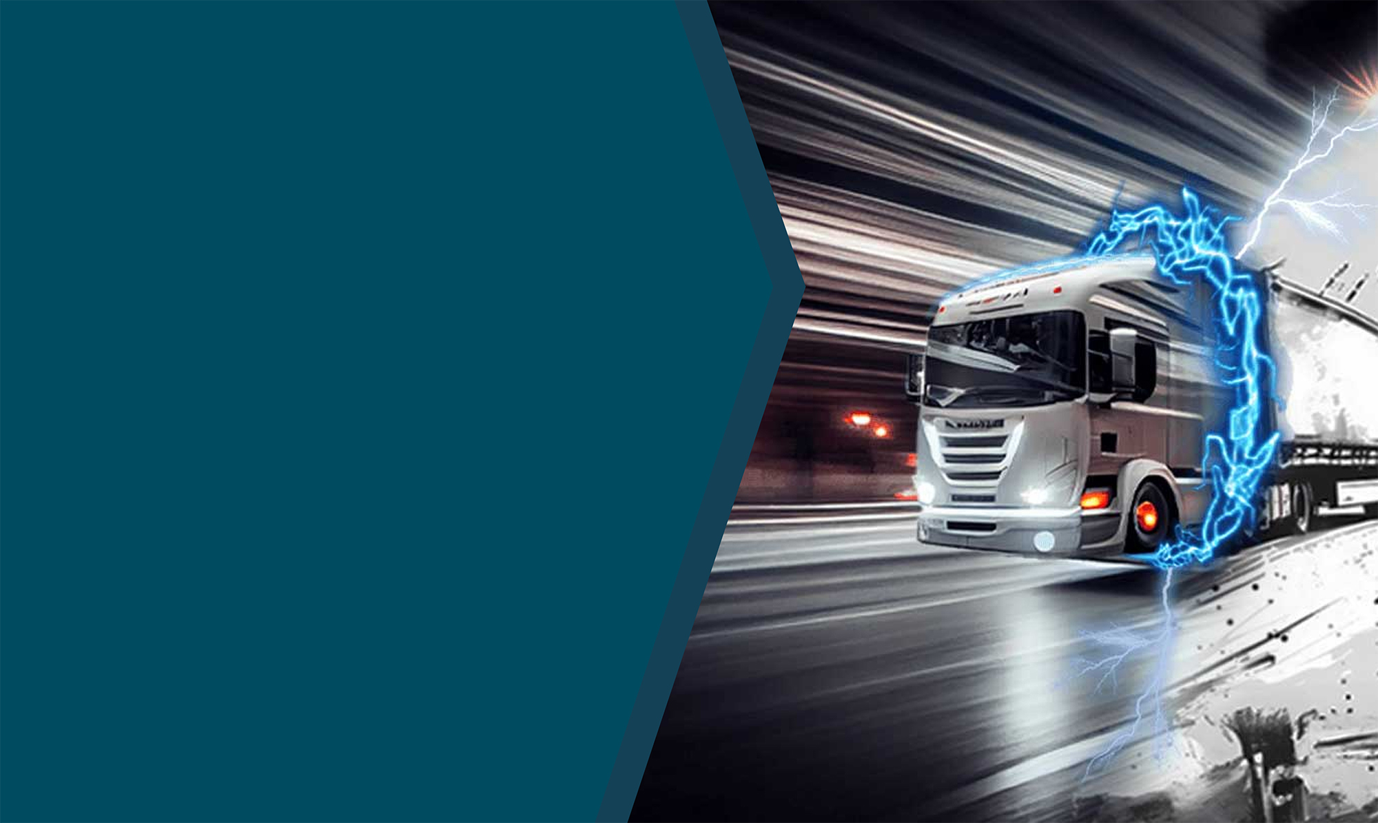 A truck driving through a lightning portal and changing color