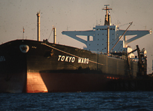 Large cargo ship sailing in the sea