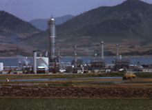 Fuel production factory in the middle of the day