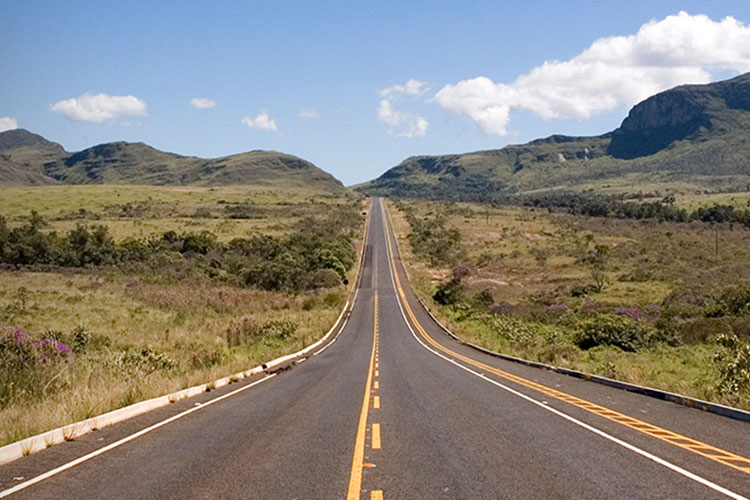 Long deserted road amid greenery